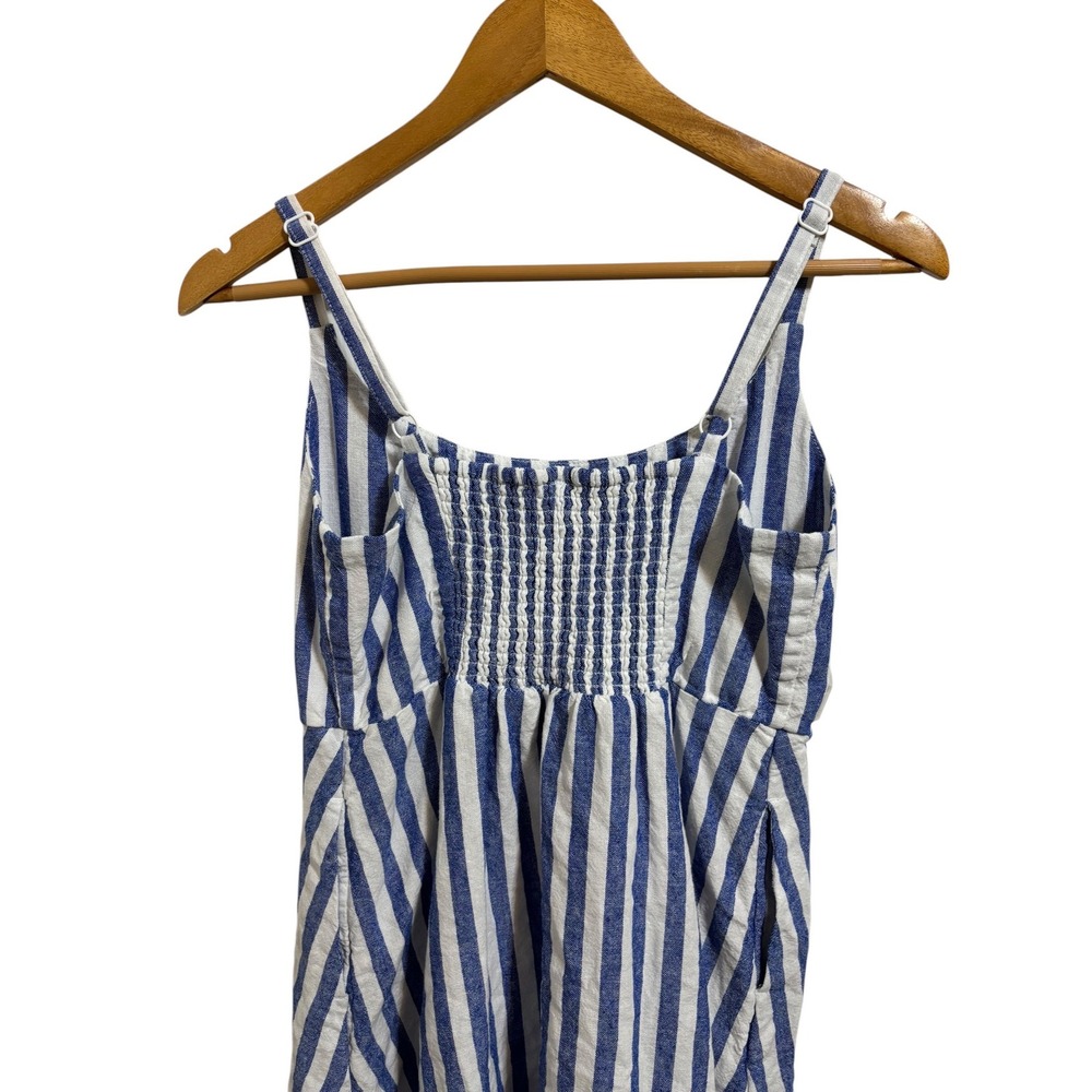 Old Navy Blue White Striped Linen Blend Mini Dress Petite S Sleeveless Pockets - Picture 9 of 10